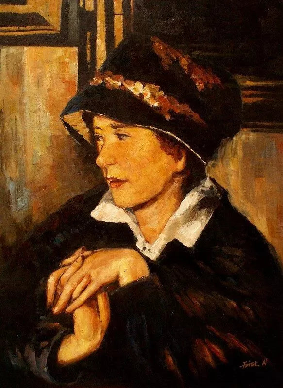 art-moderne-portrait-femme-chapeau-peinture-huile-toile