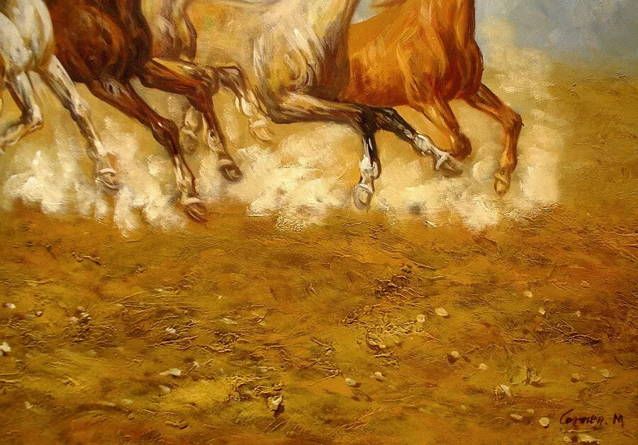 art-animal-chevaux-sauvages-peinture-huile-toile