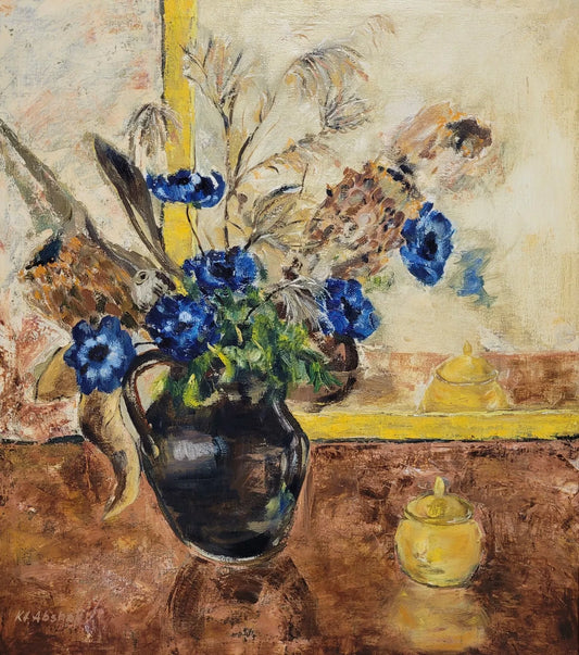 art-moderne-nature-morte-bouquet-fleurs-vase-peinture-huile-toile