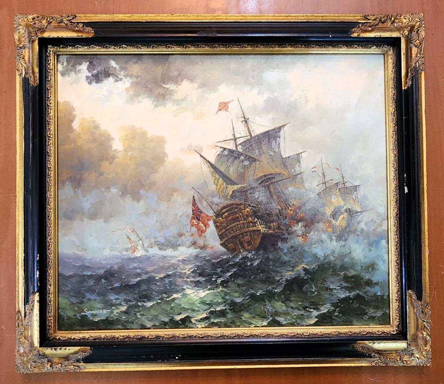 art-scène-bataille-navale-angleterre-peinture-huile-toile