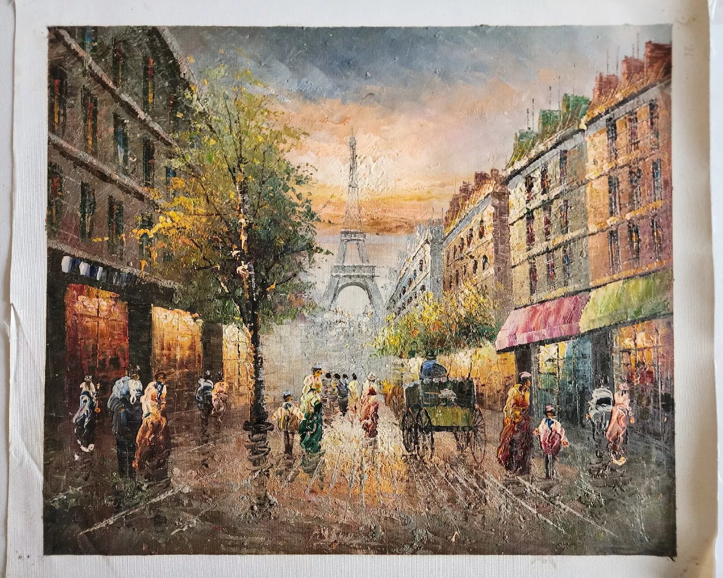 art-paysage-scène-rue-Paris-tour-Eiffel-peinture-huile-toile