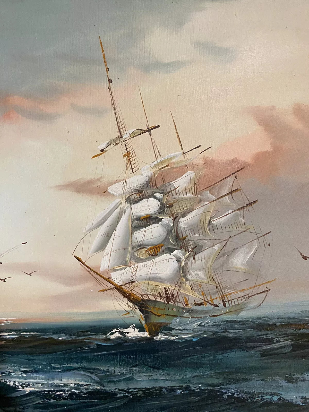 Peinture à l'huile originale bateau paysage marin Hewitt R Jackson