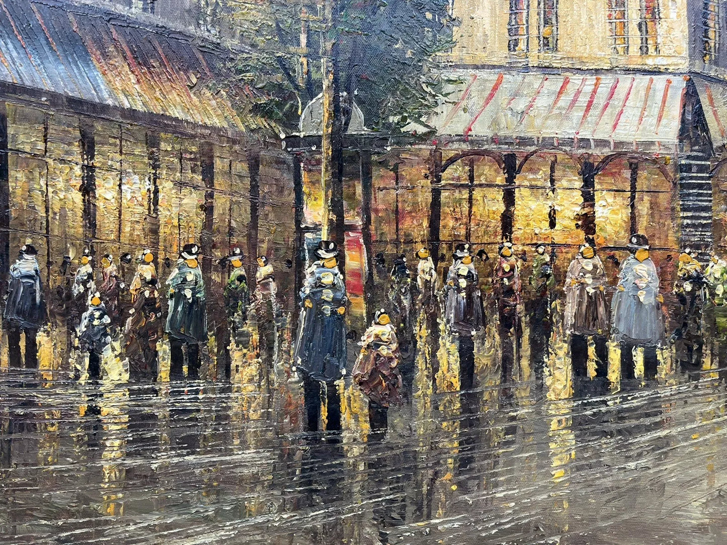 art-paysage-scène-rue-personnages-Paris-tour-Eiffel-peinture-huile-toile