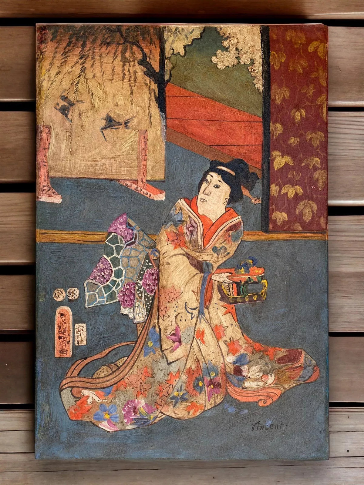 art-moderne-portrait-feminin-femme-japonaise-kimono-peinture-huile-toile