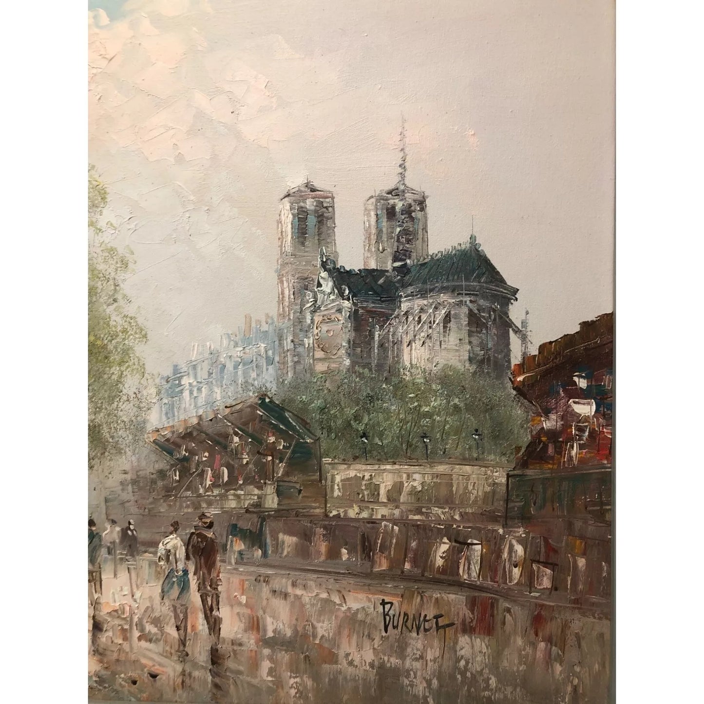 Vintage Oil Painting Paris City Landscape by Burnt L.