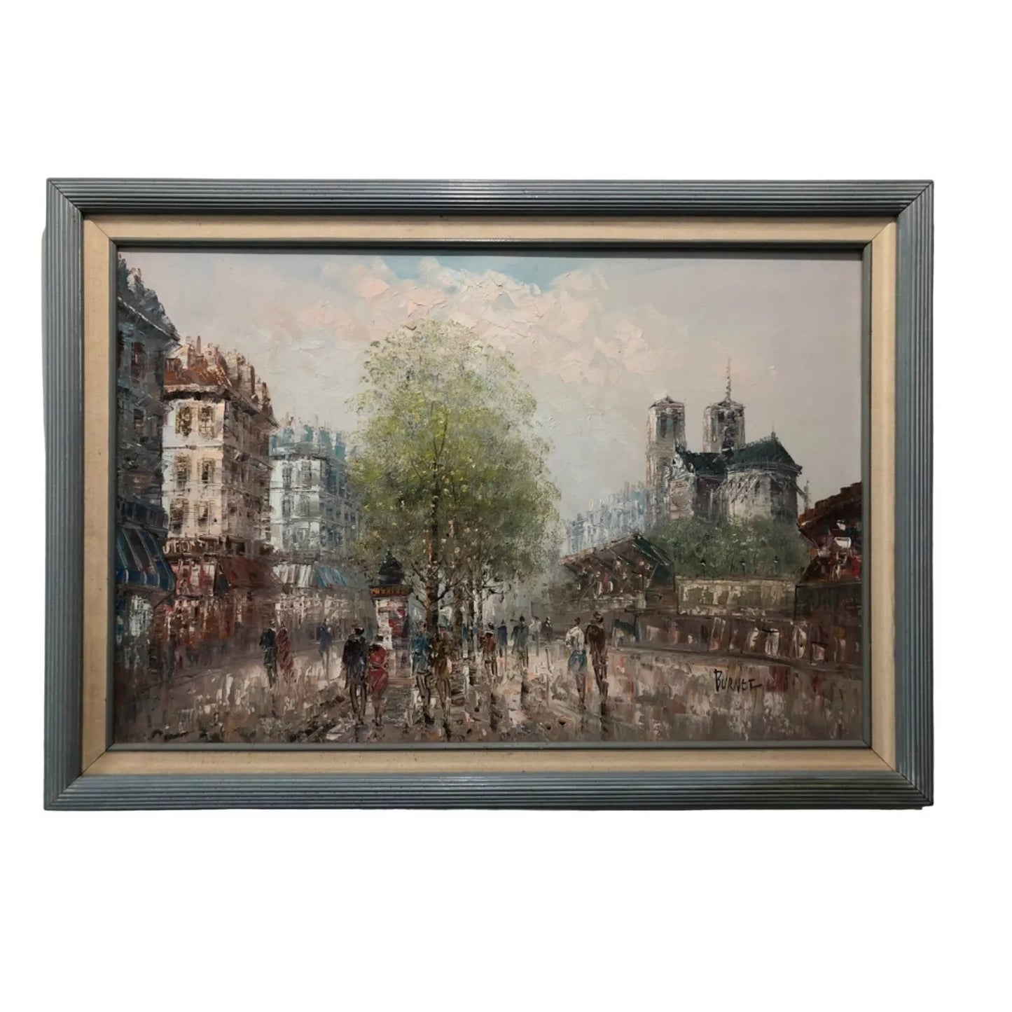 Vintage Oil Painting Paris City Landscape by Burnt L.