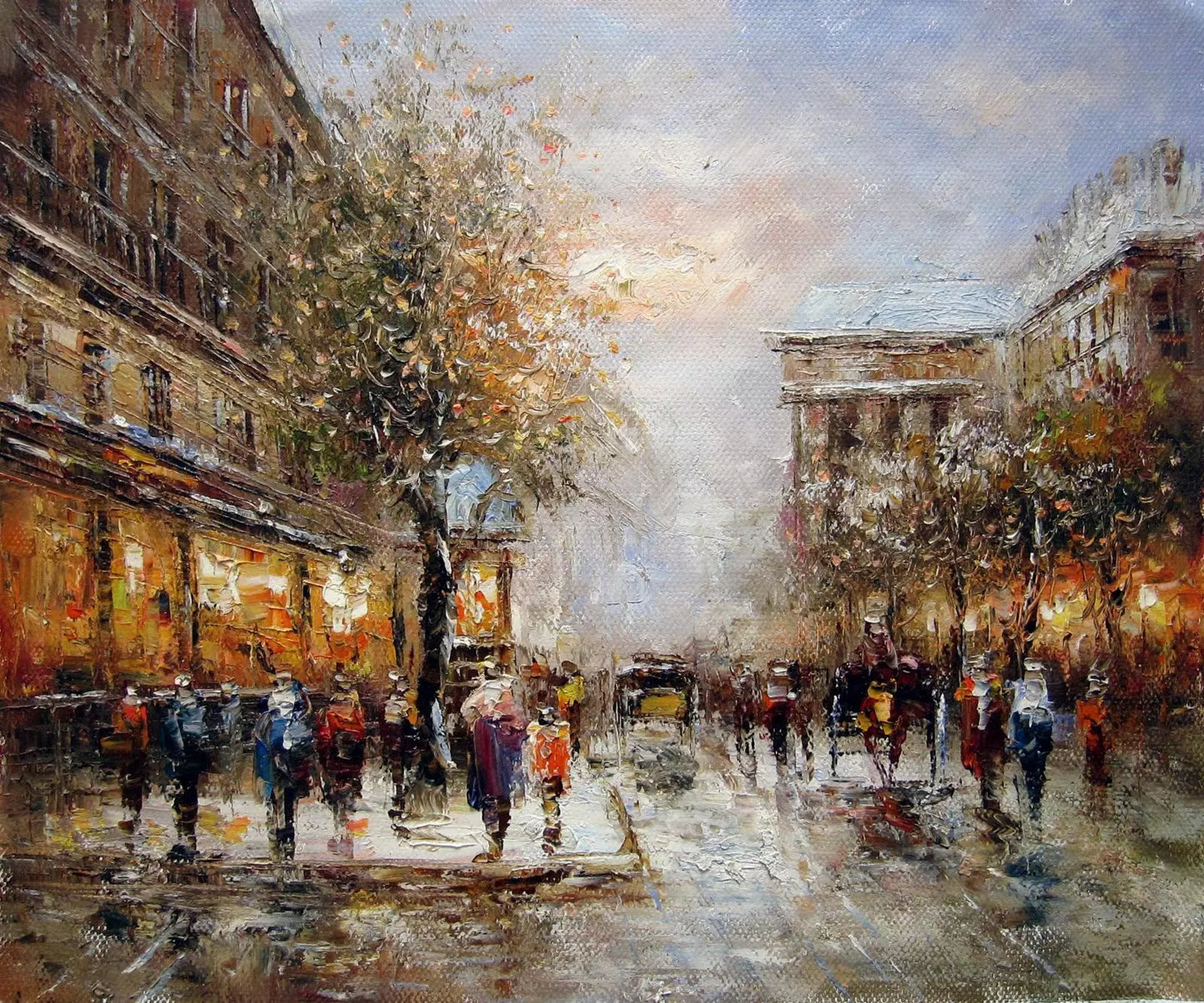 art-scène-rue-Paris-France-personnages-peinture-huile-toile