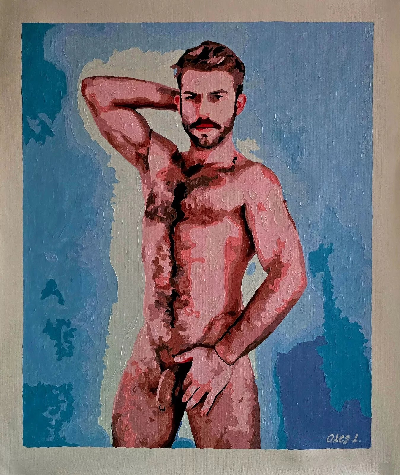 art-érotique-gay-peinture-huile sur toile-originale-homme-nu-intégrale