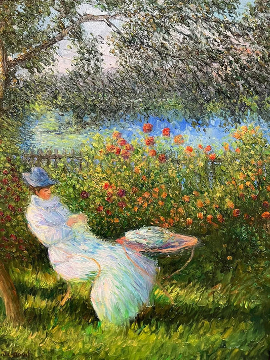 art-impressionnisme-femme-jardin-peinture-huile-toile