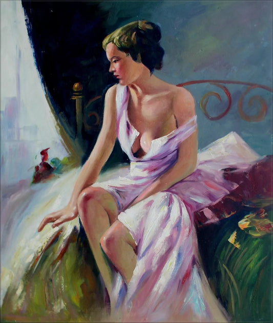 art-érotique-feminin-femme-dénudée-lit-peinture-huile-toile