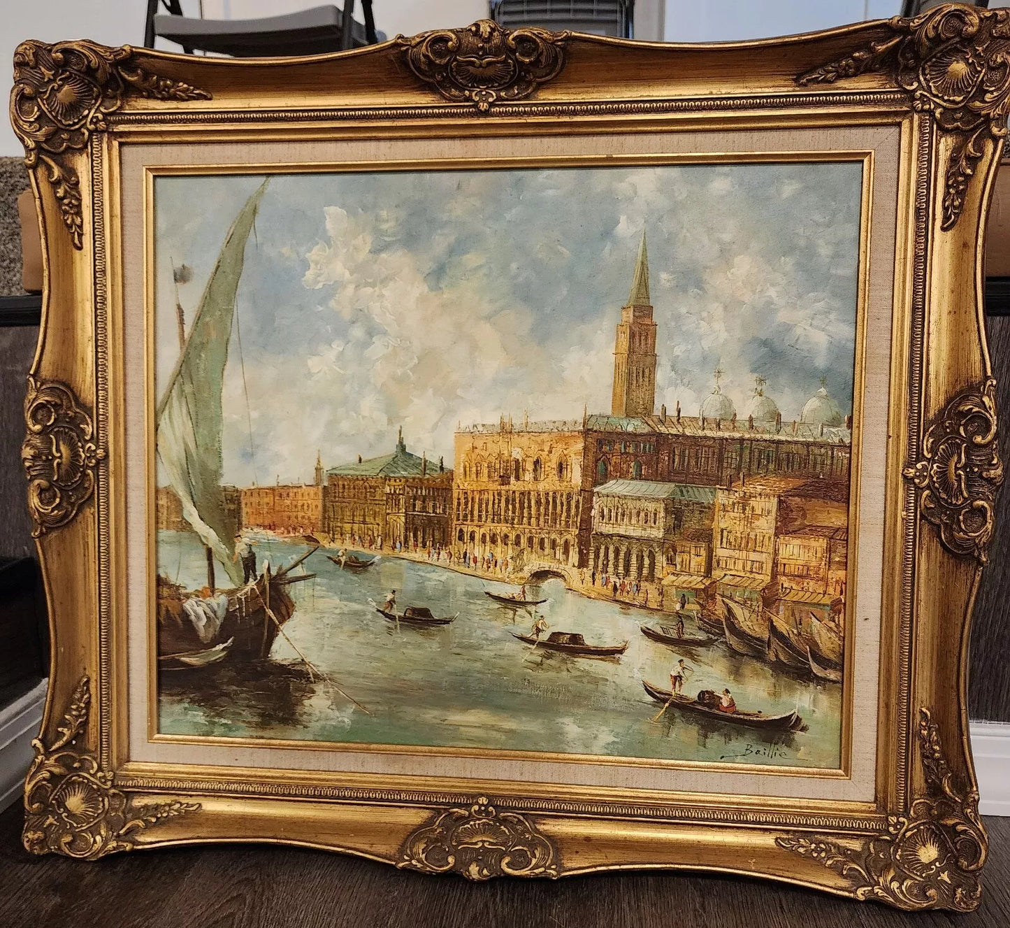 art-paysage-canal-venise-italie-gondole-peinture-huile-toile-signée