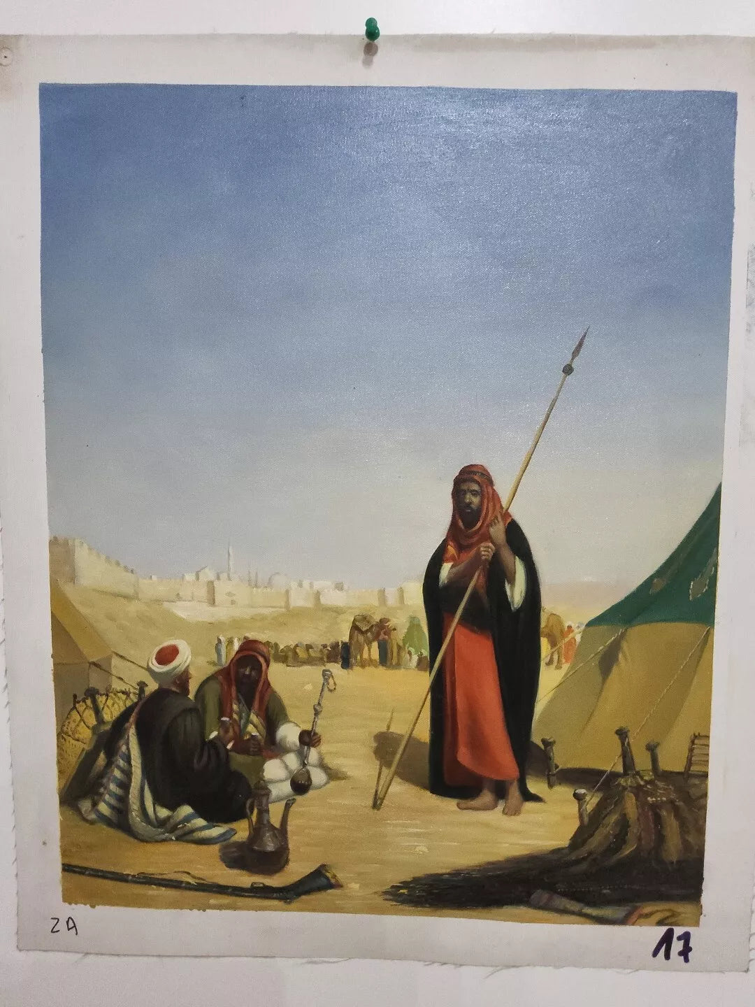 art-orientaliste-scène arabe-désert-peinture huile sur toile