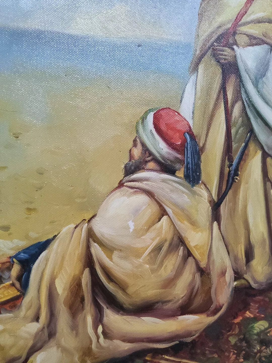 art-orientaliste-scène-cavalier-arabe-désert-peinture huile sur toile