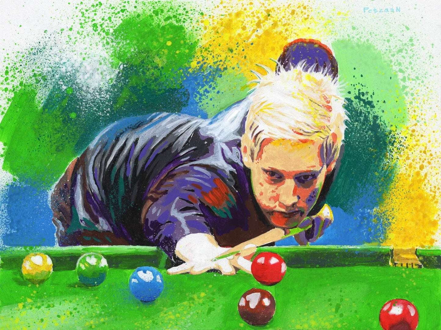 art-portrait-sportif-homme-snooker-américain-peinture-originale-acrylique-toile