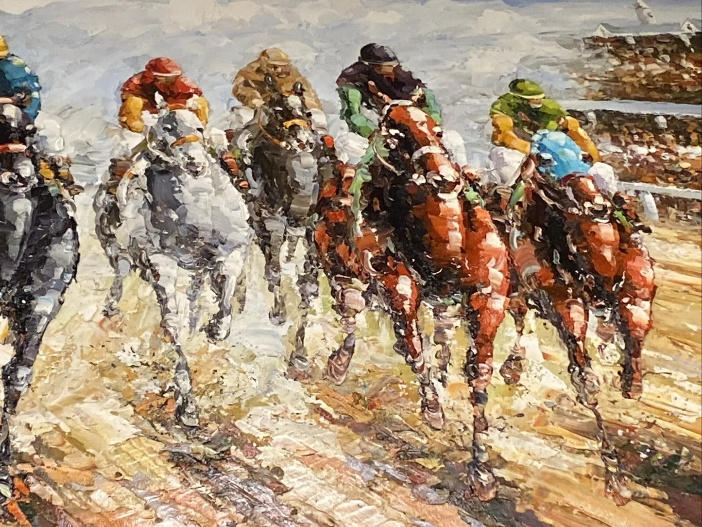 art-scène-vie-course-chevaux-hippique-galop-peinture-huile-toile