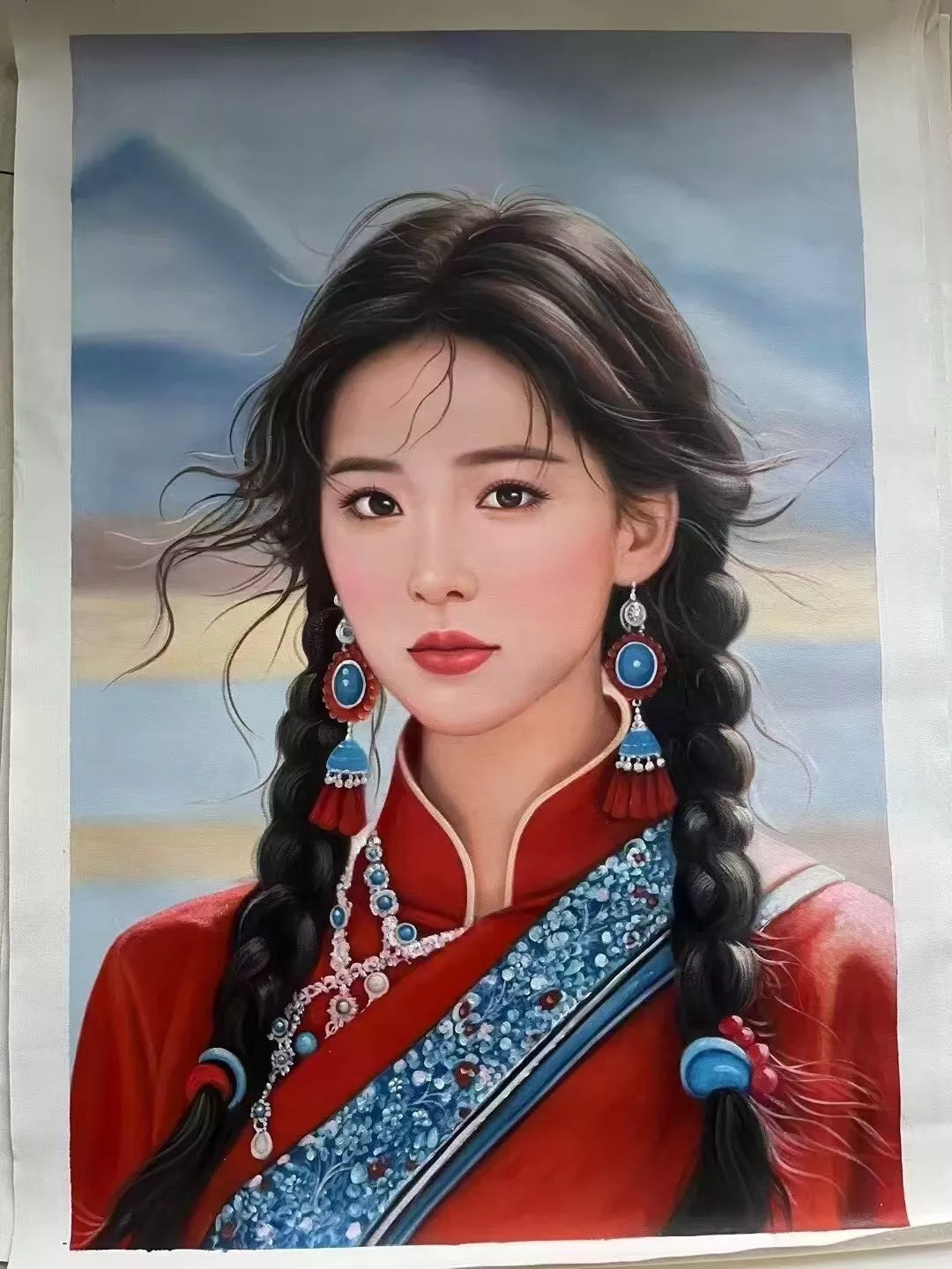 art -portrait-féminin-jeune-femme-asiatique-bijoux-peinture-huile sur toile