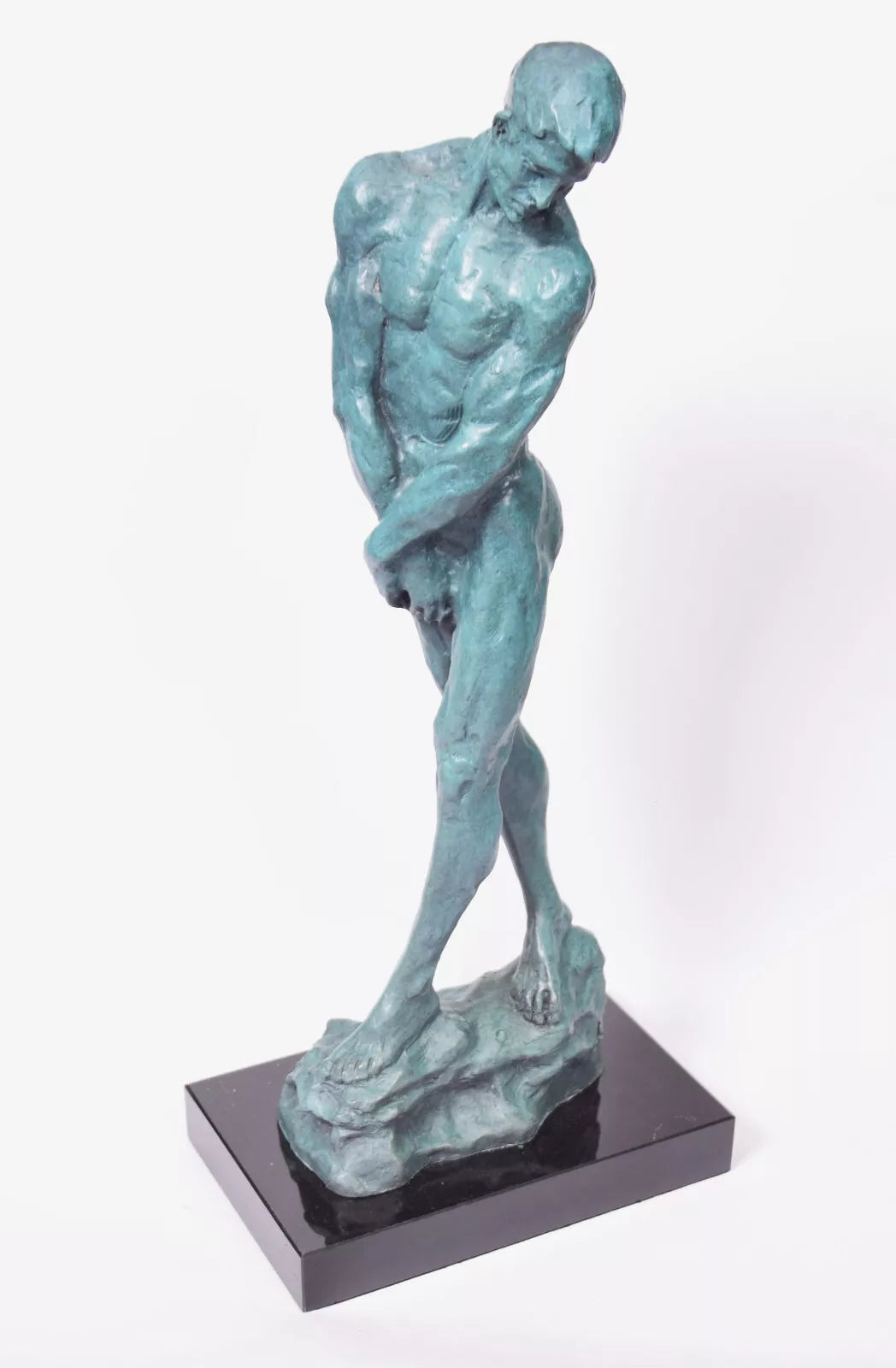 Statuette en bronze-patine-verte- homme nu-Adam