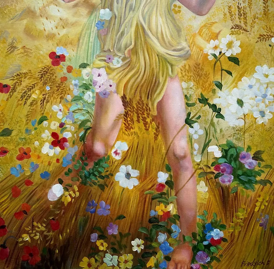 art-moderne-été-fille-blé-huile sur toile