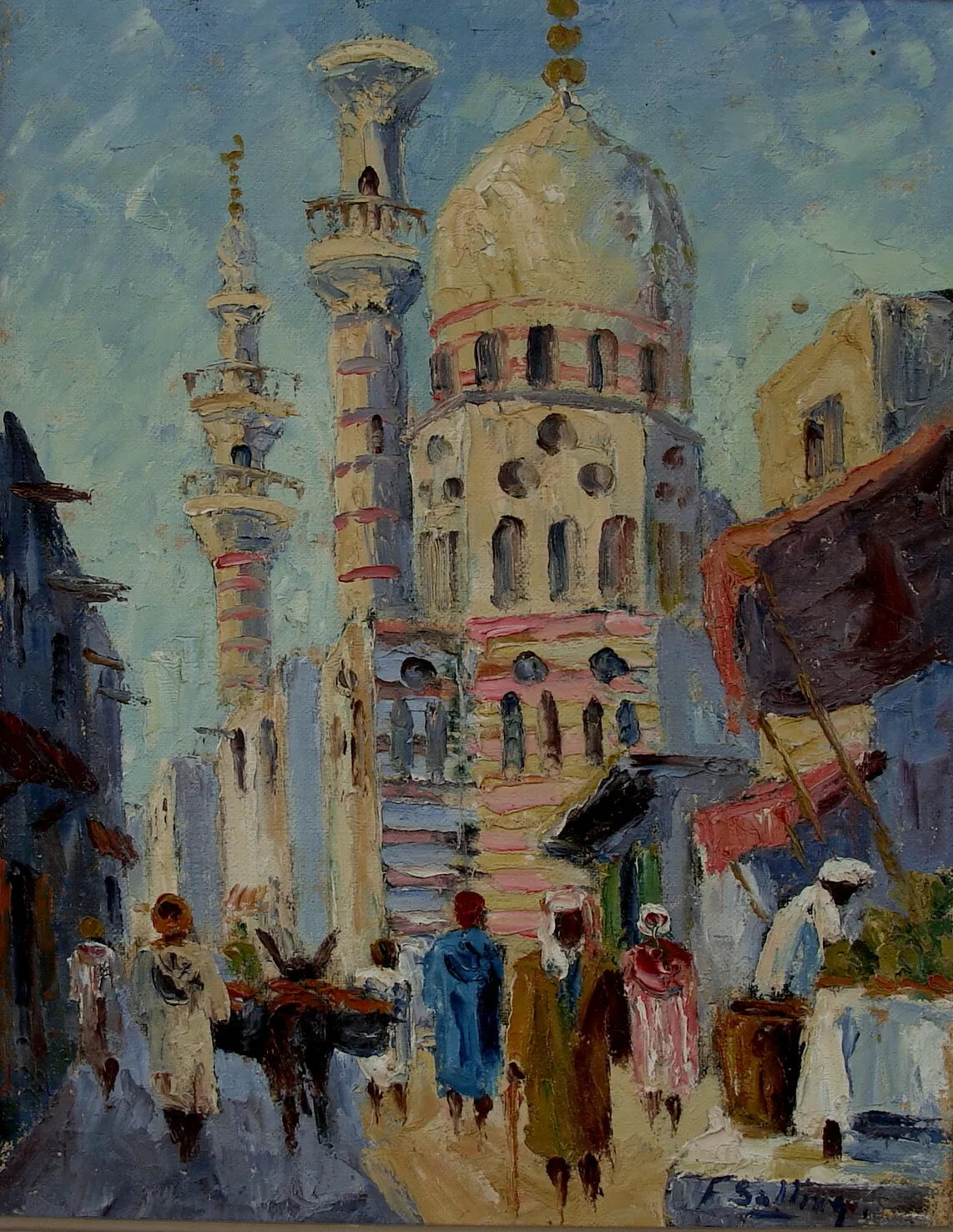 art-orientalisme-scène-rue-personnages-arabe-peinture-huile-toile