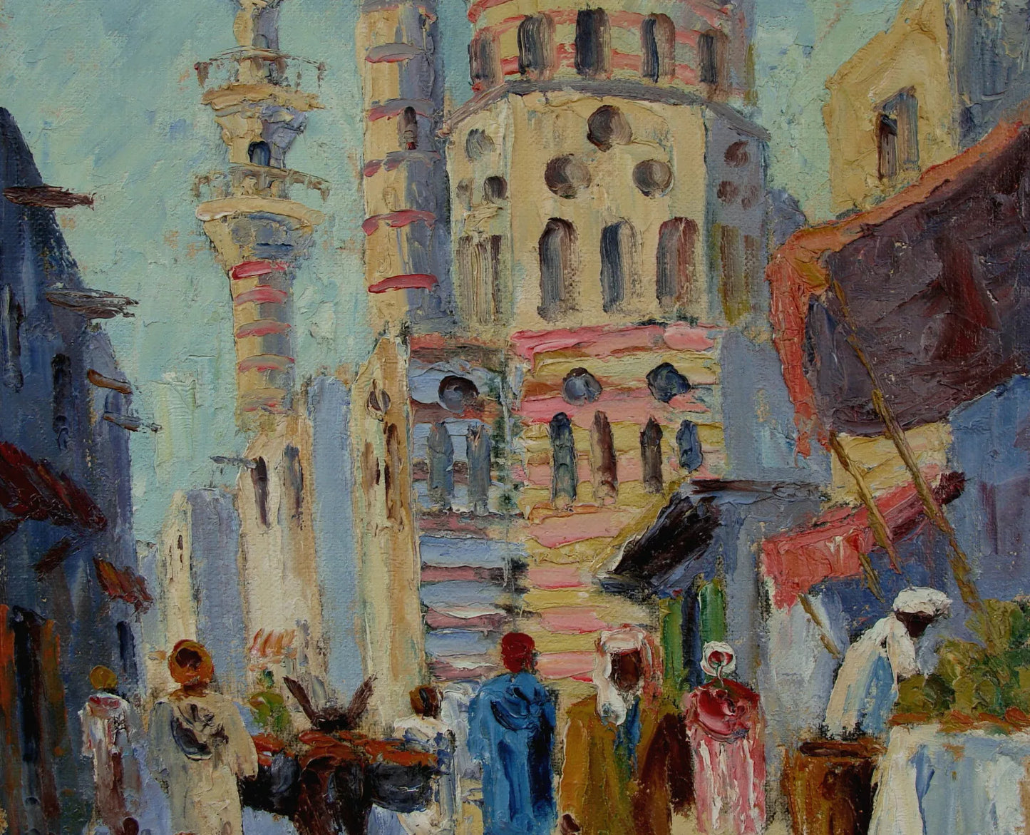 art-orientalisme-scène-rue-personnages-arabe-peinture-huile-toile