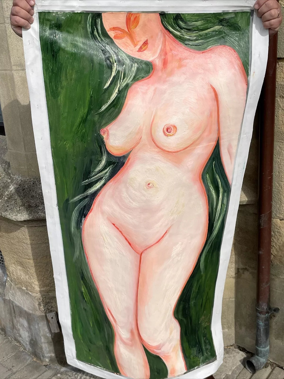 art-moderne-nue-féminin-femme-peinture-huile-toile-H: 132cmxL60cm-52"x24"