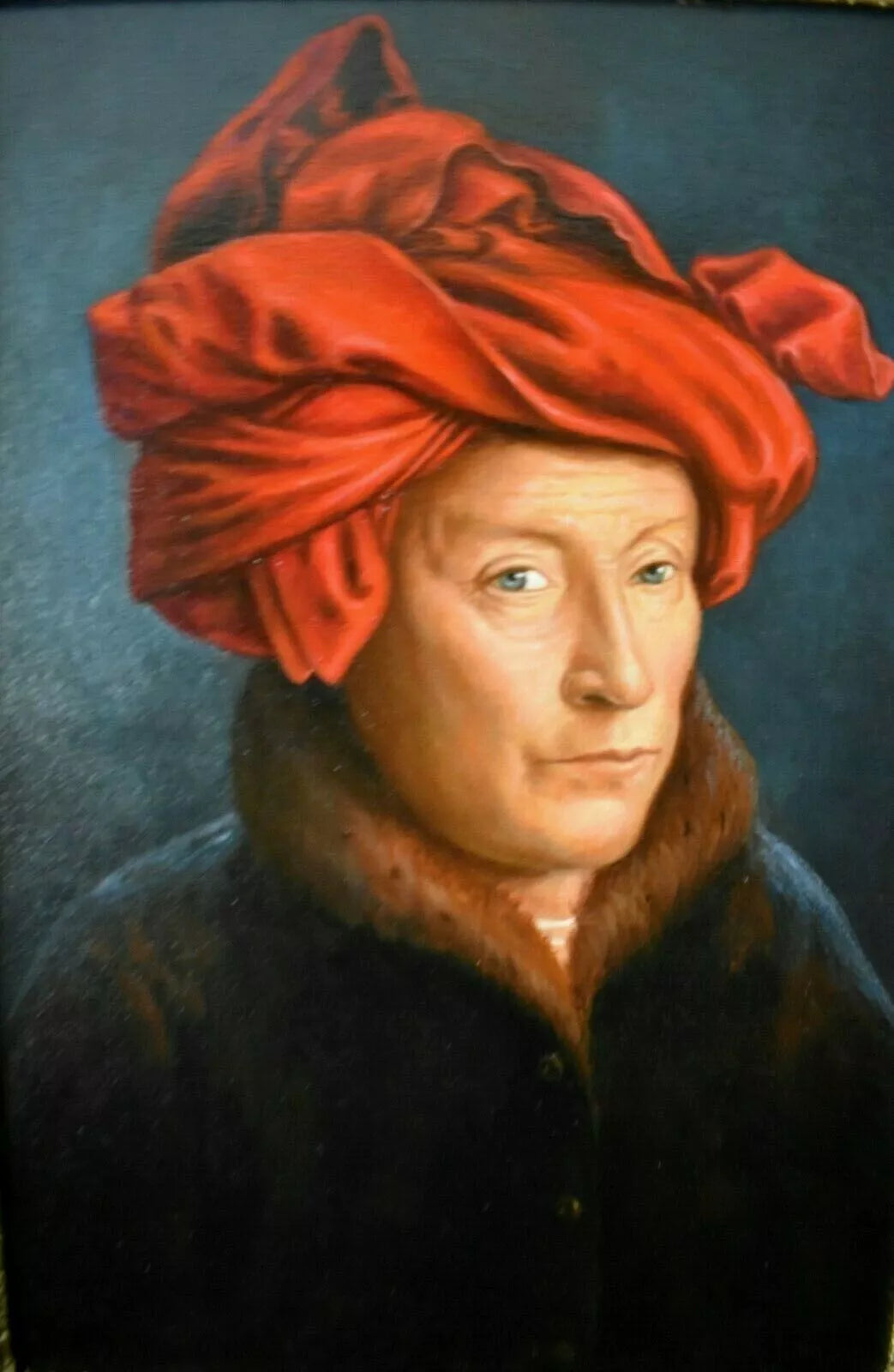 art-portrait-masculin-homme-turban-rouge-peinture-huile-toile