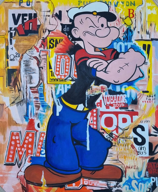 Peinture acrylique colorée Popeye Pop Art sur toile graffiti art mural décoration intérieure