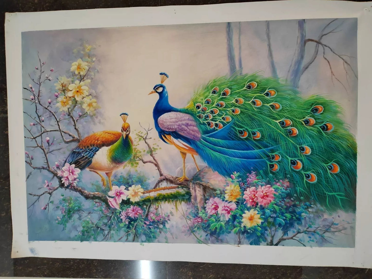 art-animal-paon-peinture-huile-toile