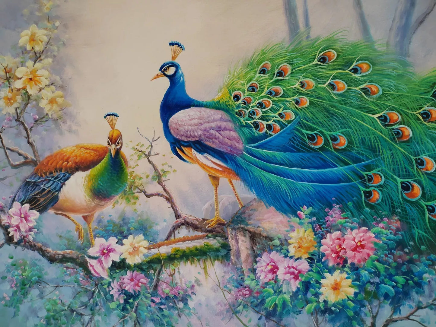 art-animal-paon-peinture-huile-toile