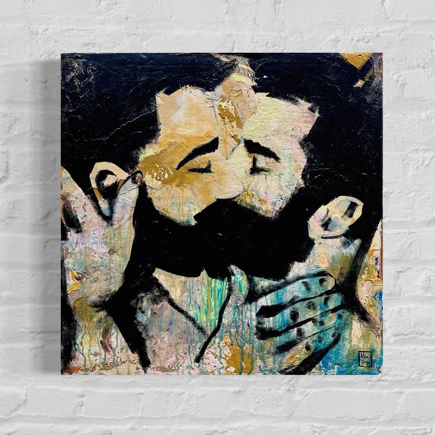 art-moderne-personnages-hommes-gay-kiss-peinture-huile-toile
