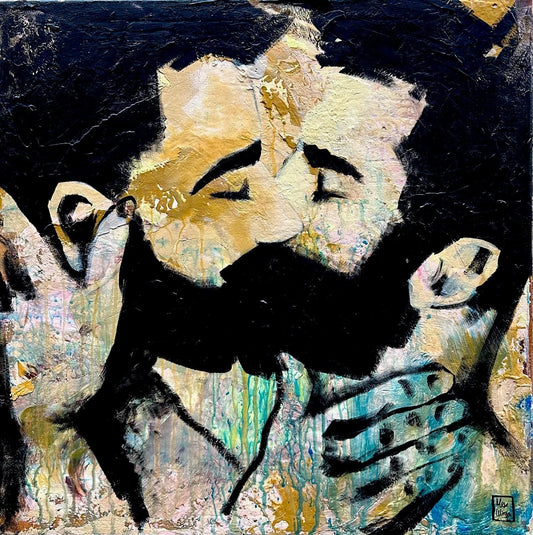 art-moderne-personnages-hommes-gay-kiss-peinture-huile-toile