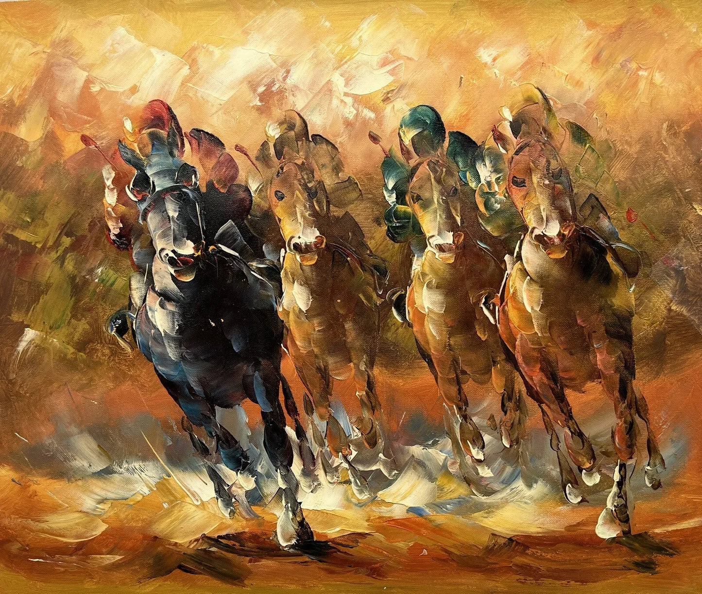 art-scène-vie-course-hippique-chevaux-galop-jockey-peinture-huile-toile