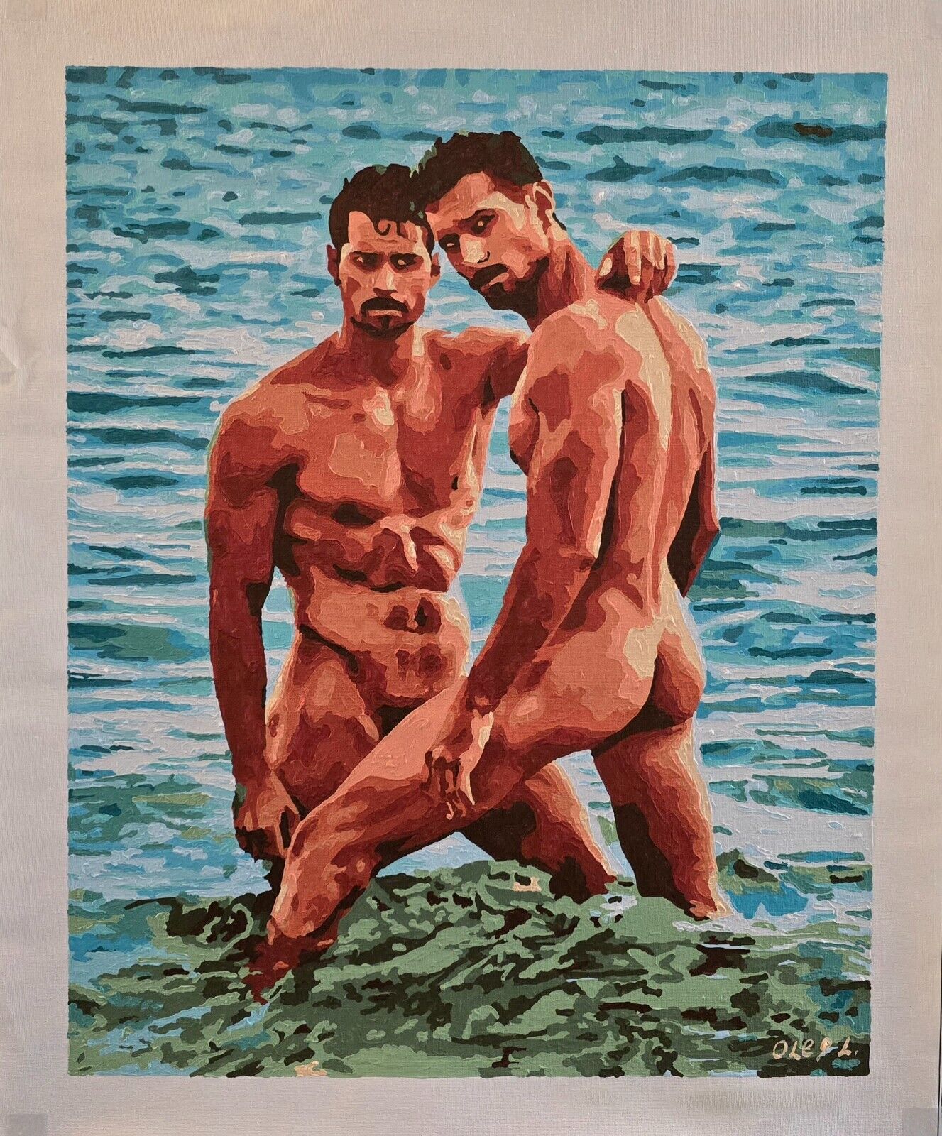 peinture huile sur toile originale signée hommes nus gay