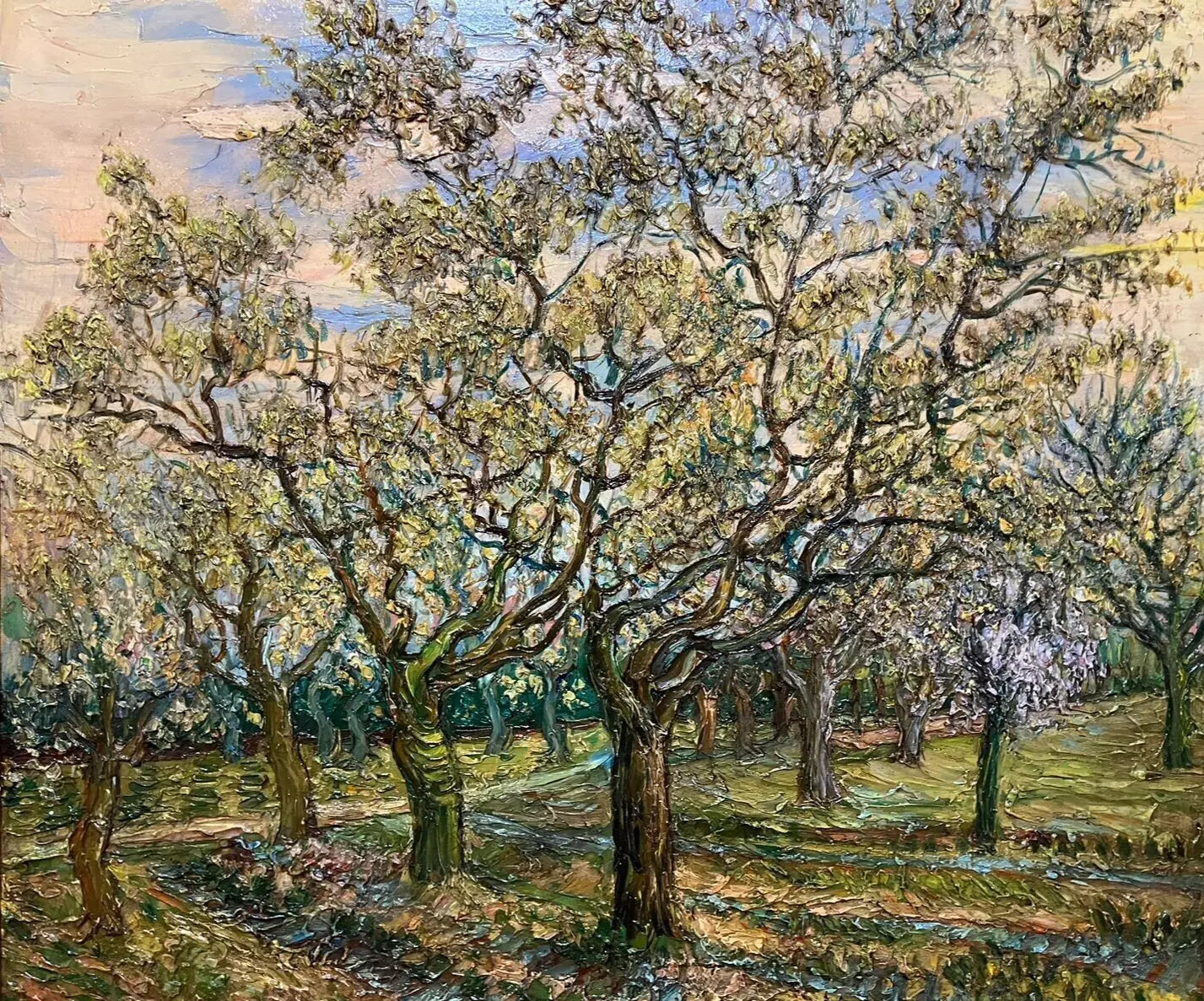 art-paysage-campagne-champ-arbres-inspiré de van gogh-peinture-huile sur toile-encadrée