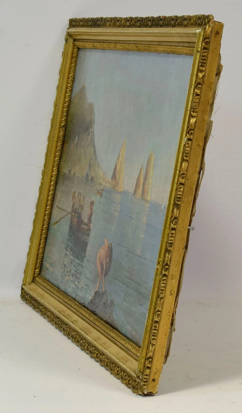 Vers 1900, tableau ancien, paysage à Capri, huile, signé, 58 x 36,5 cm