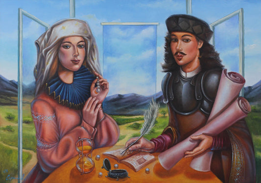 art-surréalisme-portrait-personnages-femme-homme-peinture-huile sur toile