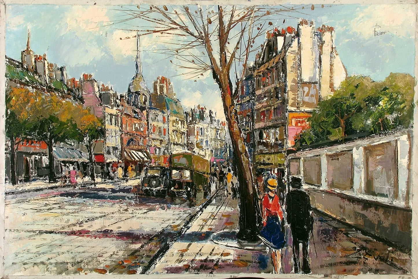 art-decoration-paysage-scene-personnages-rue-Paris-France-peinture-huile-toile