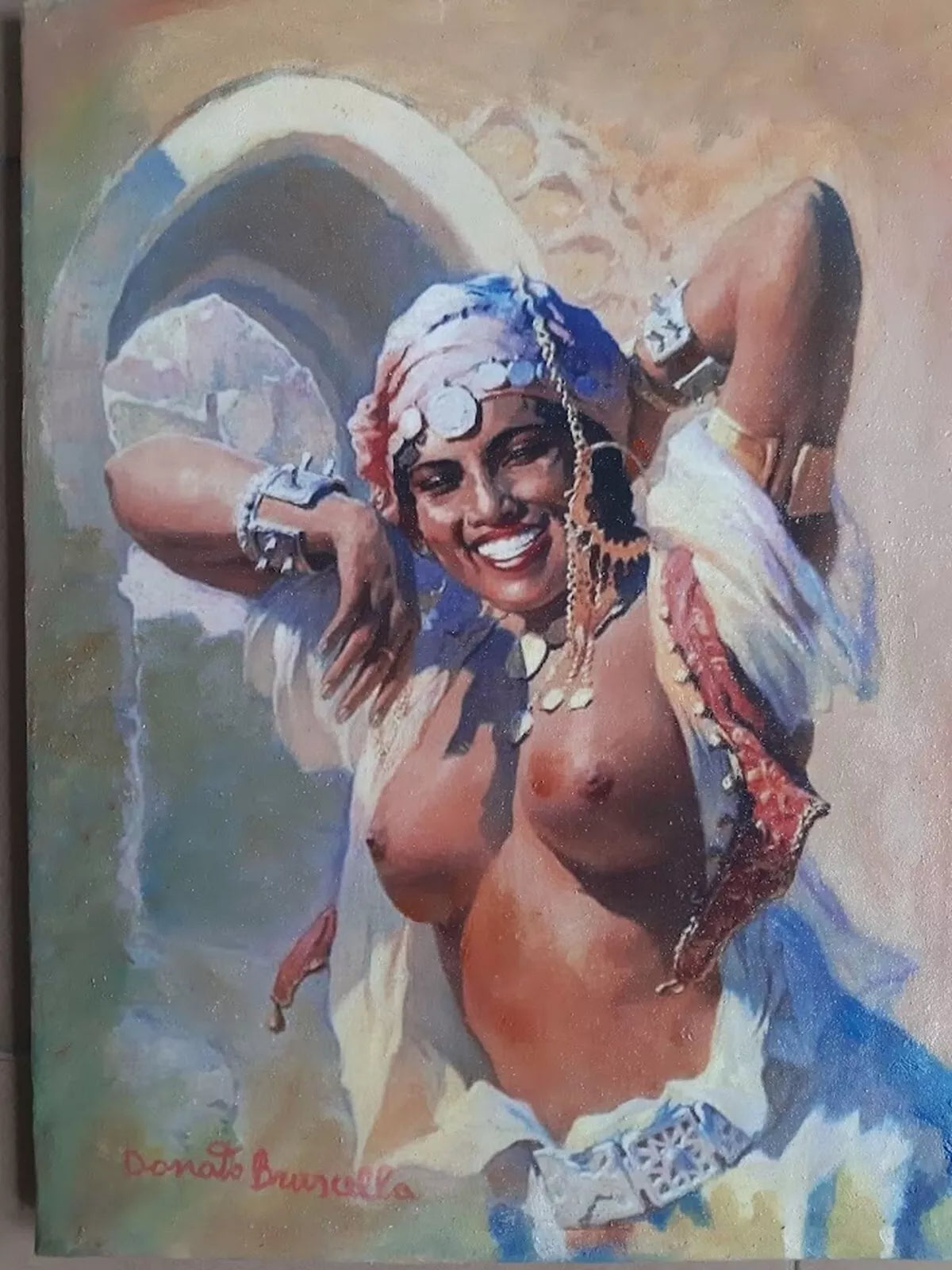art-decoration-erotique-tableau-peinture-huile-toile-femme-nue-africaine-orientalisme