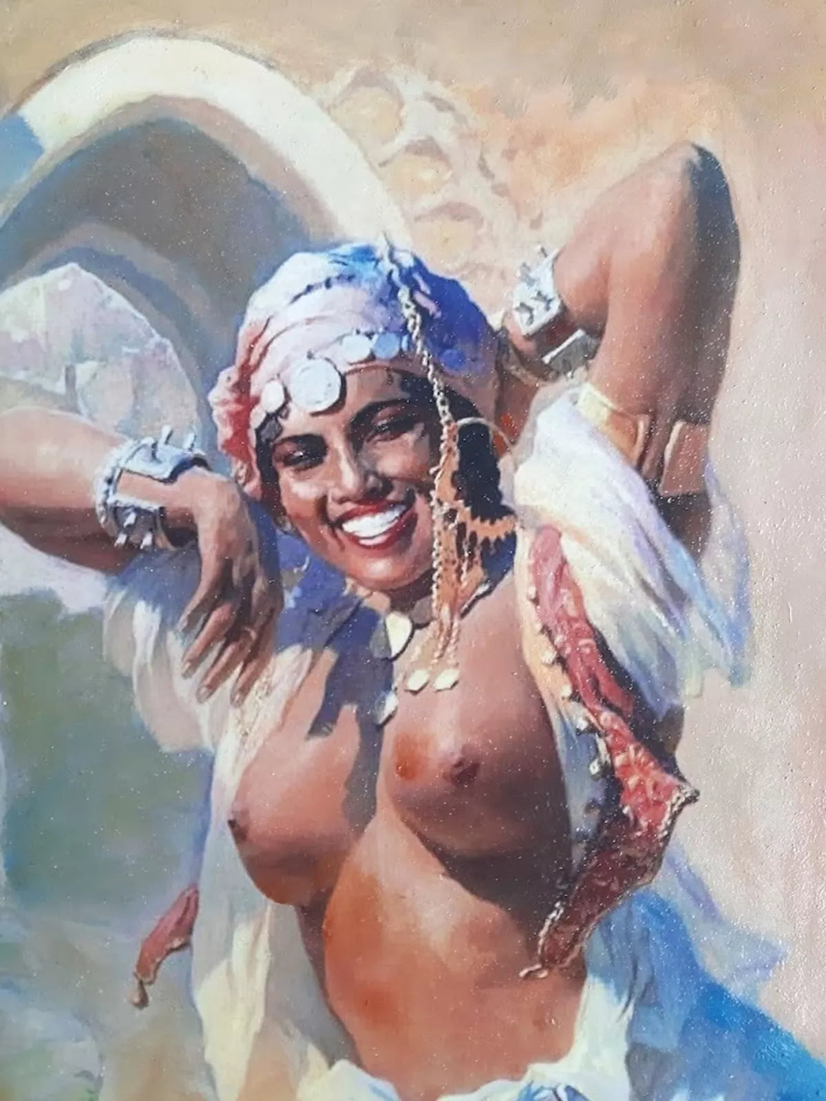 art-decoration-erotique-tableau-peinture-huile-toile-femme-nue-africaine-orientalisme