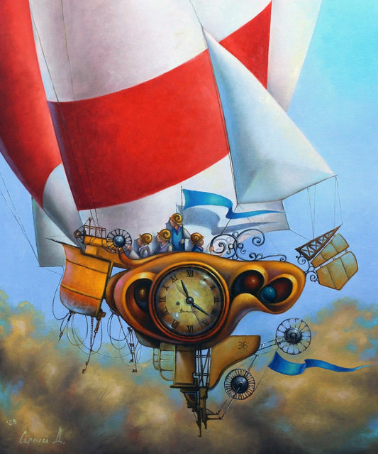 art-decoration-tableau-peinture-huile-toile-surrealisme-mecaniques bateau mouche