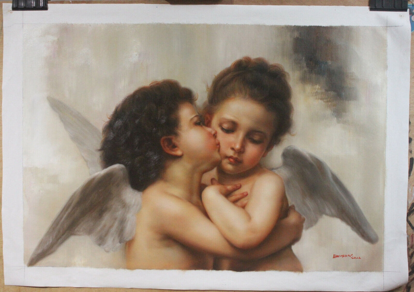 Reproduction d'art peinture à l'huile William-Adolphe Bouguereau le premier bisou