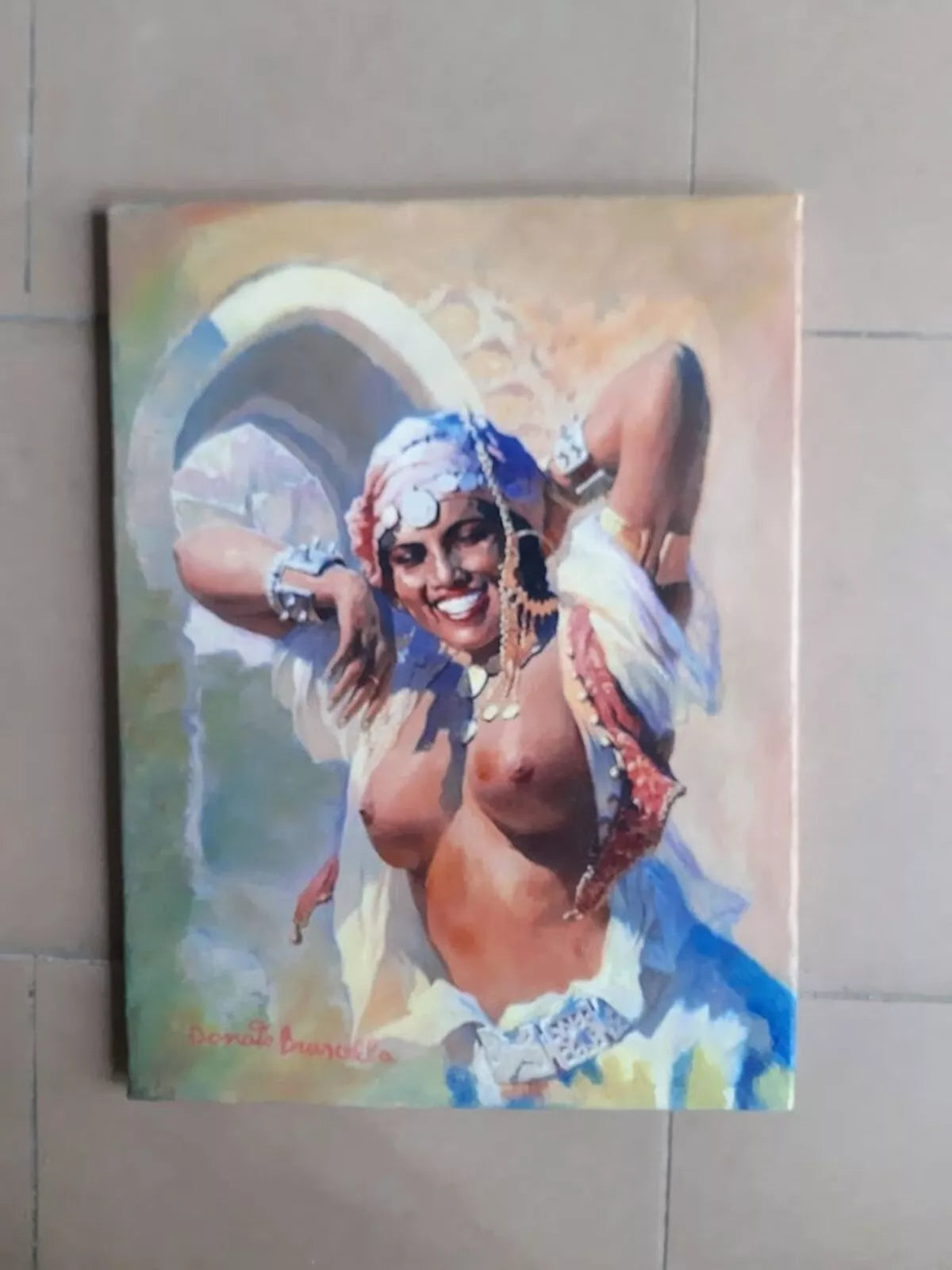 art-decoration-erotique-tableau-peinture-huile-toile-femme-nue-africaine-orientalisme