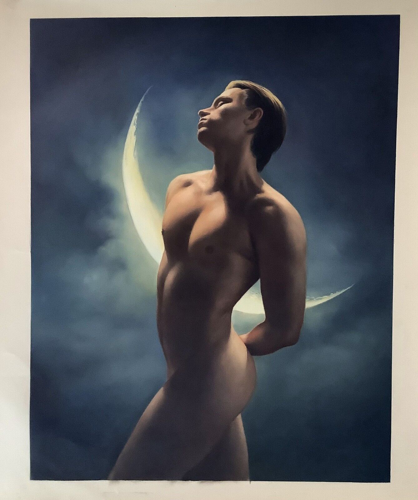 homme nu au clair de lune peinture érotique originale huile sur toile