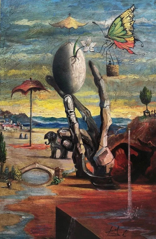art-decoration-tableau-peinture-huile-toile-surrealisme-scene-papillon