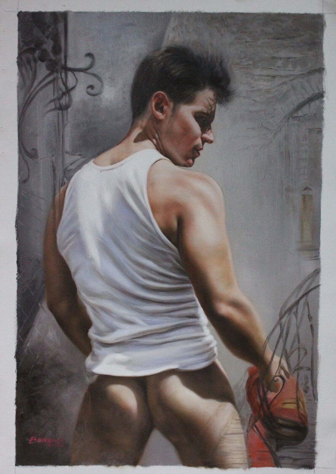 tableau magnifique peinture huile sur toile homme nu