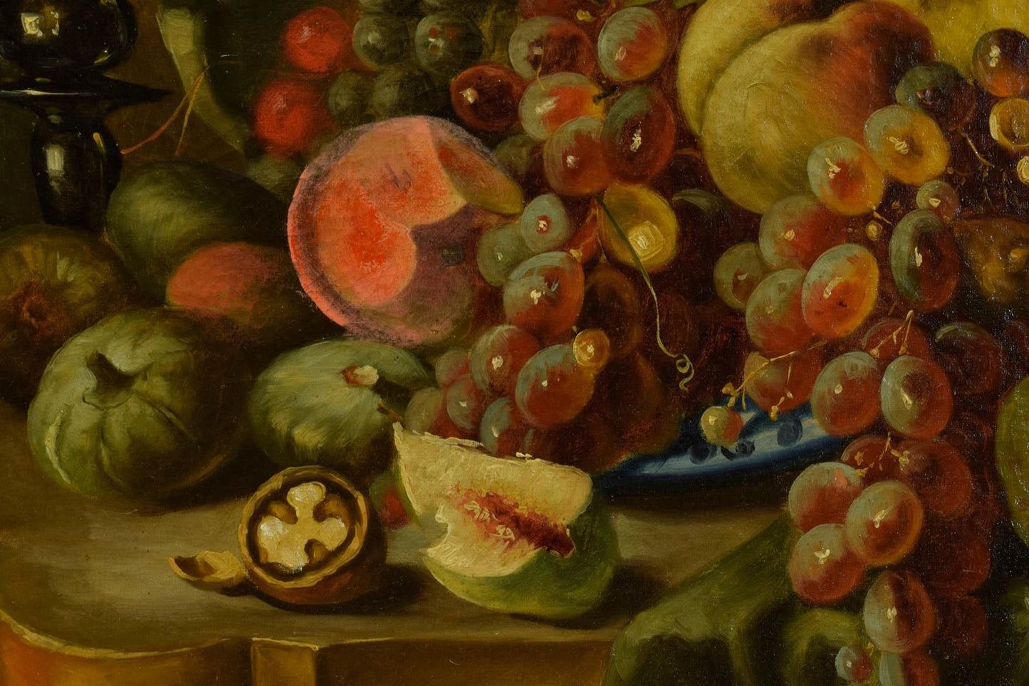 Nature morte 1850-1900 aux fruits et pichet, huile, 68,5 x 55,5 cm