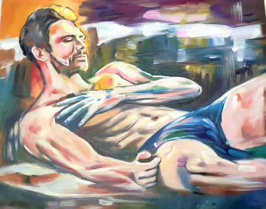 tableau peinture érotique huile sur toile homme nu