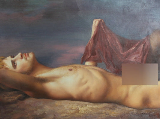 homme nu peinture érotique gay originale huile sur toile signée / nude gay male original oil painting on canvas