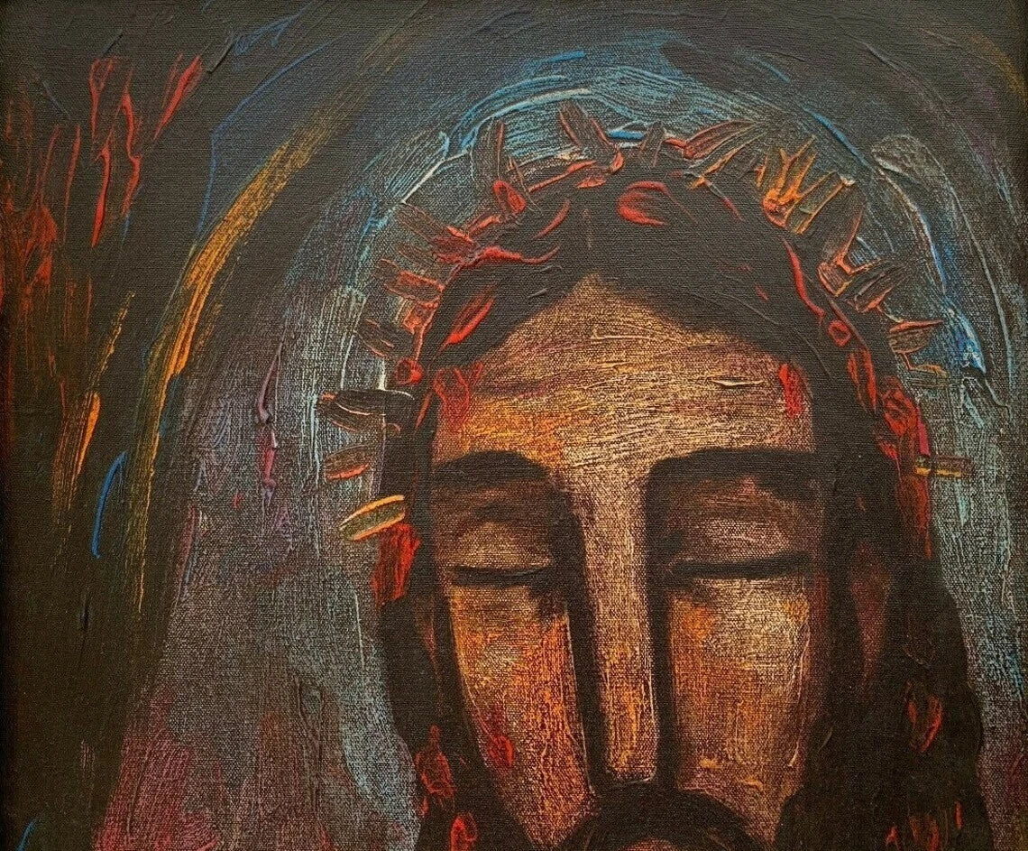 art-decoration-tableau-peinture-huile-toile-moderne religion-jésus-christ- d'après Georges Rouault