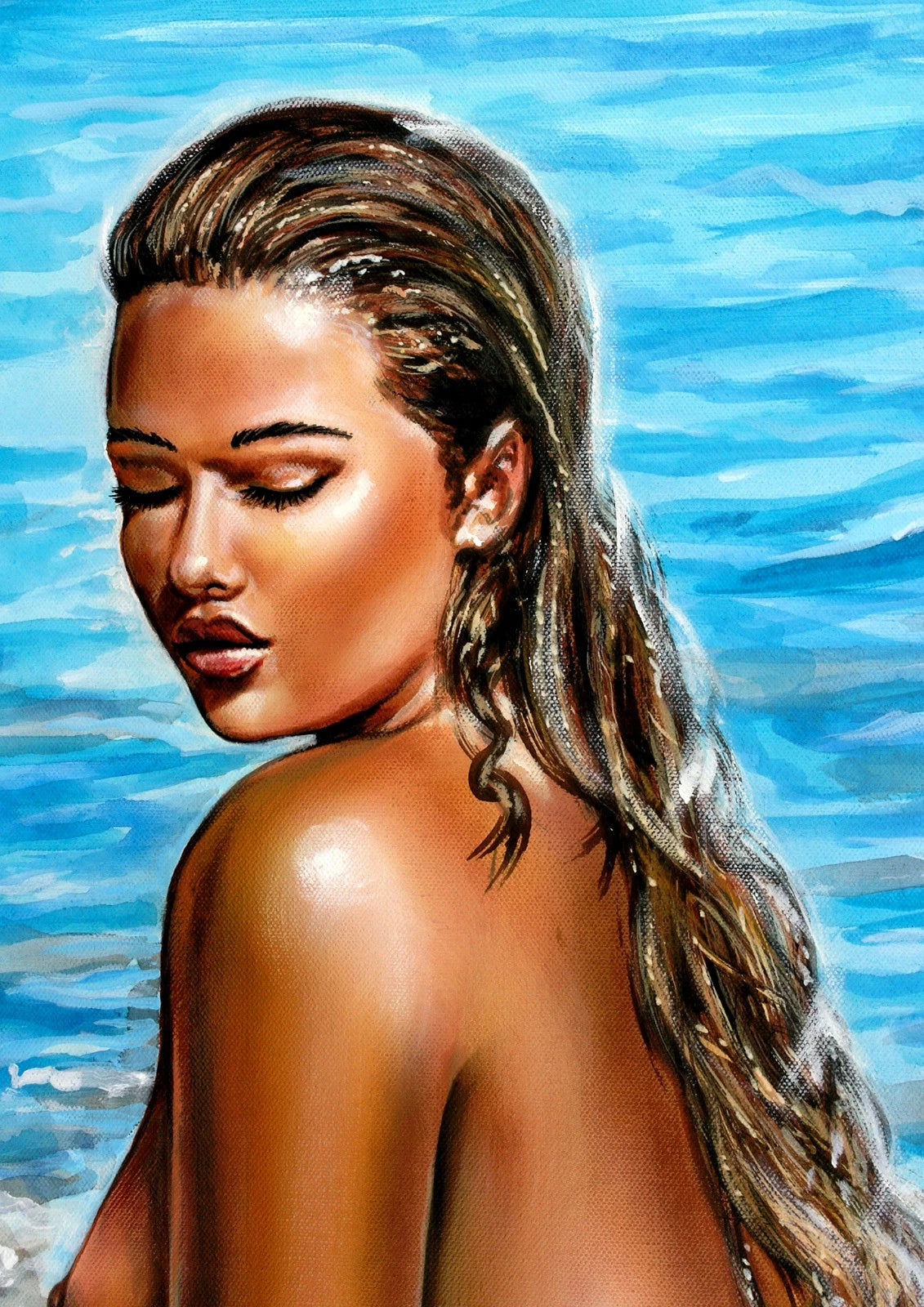 art-decoration-tableau-peinture-huile-toile-erotique-portrait-feminin-femme-brune-nue-integrale-porn